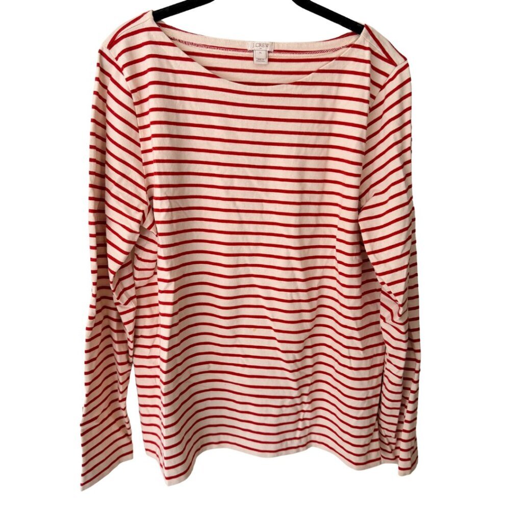 J.Crew, long-sleeve, boatneck, T-shirt, mariner, red and white stripe, XL